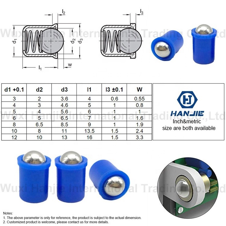 Hanjie 18-8 Stainless Steel Ball With Plastic POM Body Flange Head Press Fit Spring Loaded Ball Plunger