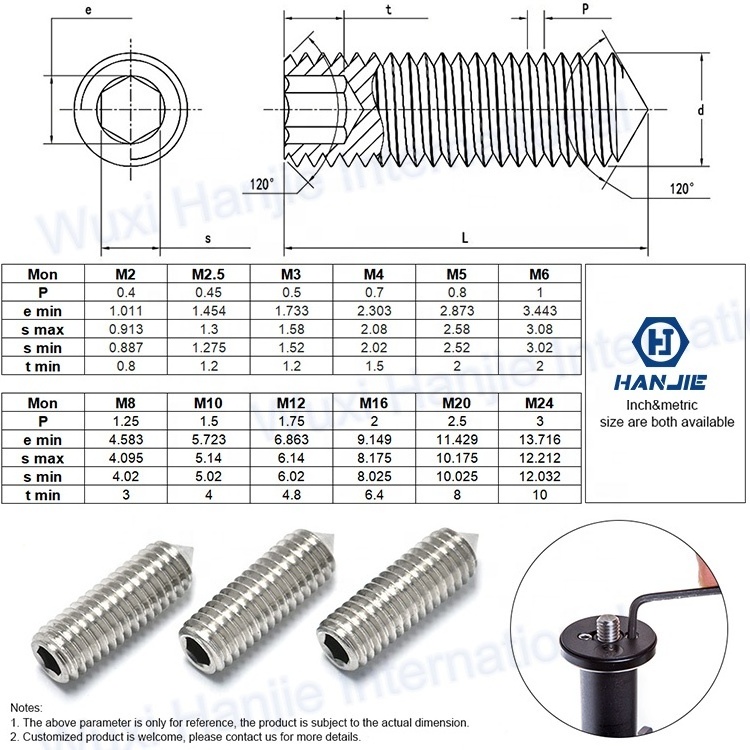 Supply High Quality 18-8 Steel A2 A4 DIN914 Cone Point Hex Socket Grub Screws