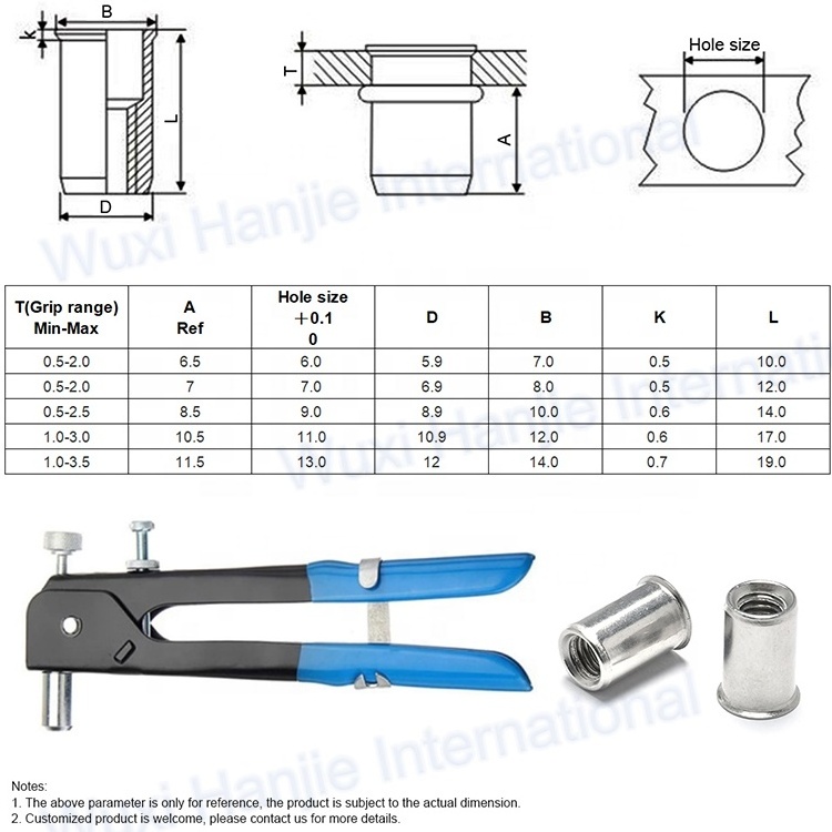 CSK Flat Reduced  Head hex Stainless Steel blind Rivet Nuts with Open and Close End