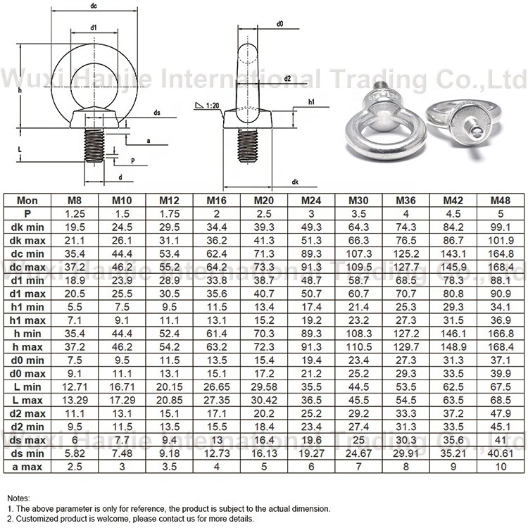 Hanjie Stainless Steel 304 316 M6 M8 M10 DIN 580 582 Lifting Eye Bolt with Nut