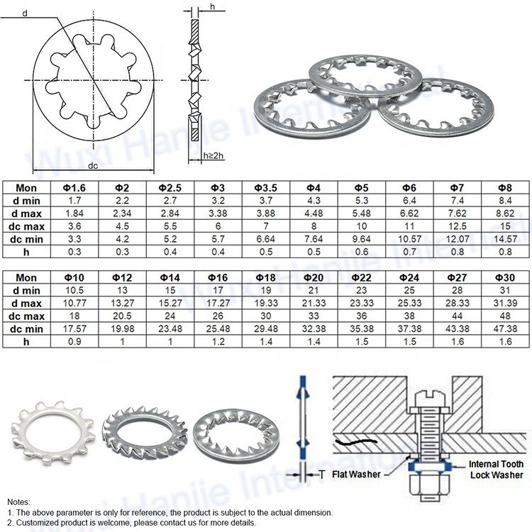 DIN6797J Metric Size Serrated Lock Washer M3 M4 M5 Internal Teeth Lock Washers