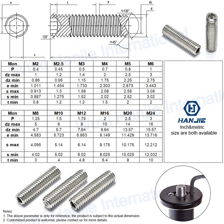 DIN913 DIN915 DIN44  M3 stainless steel 316 hexagon hex socket grub set screw