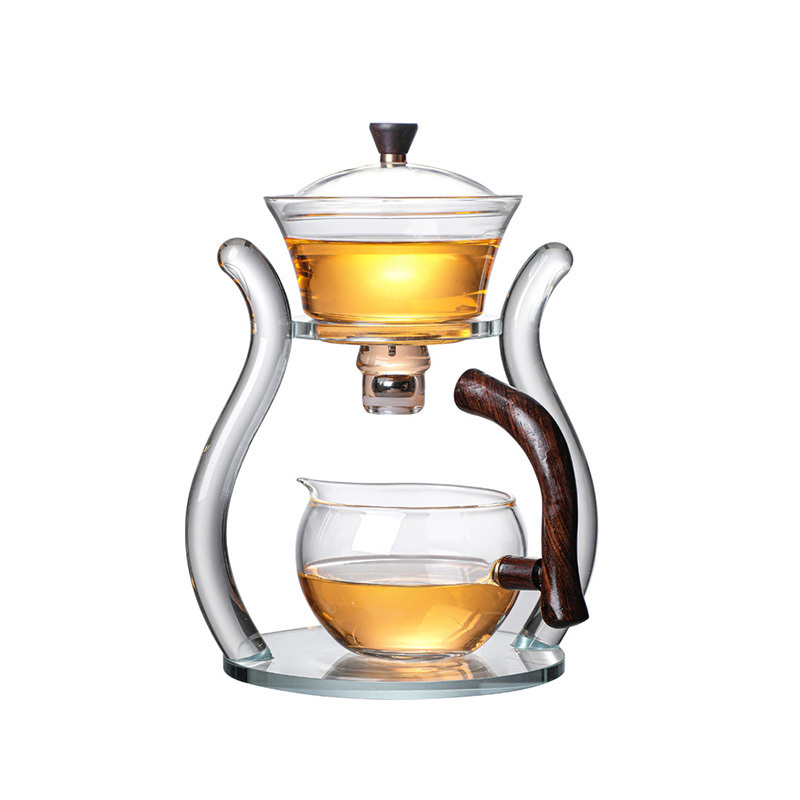 Creative semi-automatic Kungfu tea set stone mill household lazy man creative high borosilicate glass teapot tea set