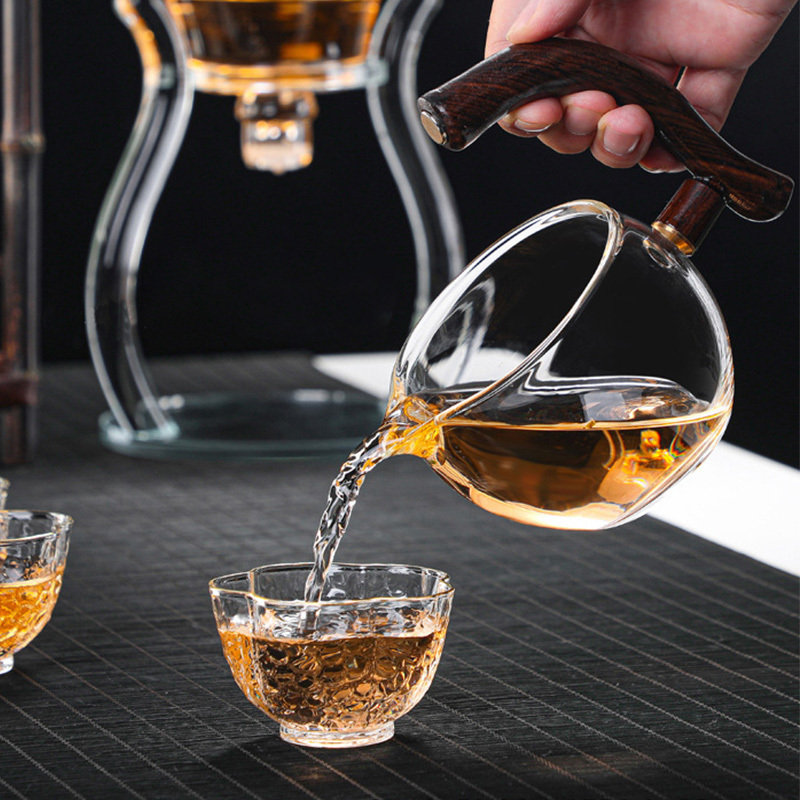 Creative semi-automatic Kungfu tea set stone mill household lazy man creative high borosilicate glass teapot tea set