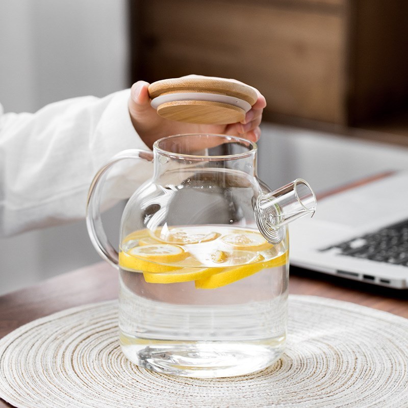 600ml  1000ml 1800ml   Simple Glass Kettle Glass Pitcher Tea Pot bamboo lid glass teapot for Loose Leaf Tea & Bloo