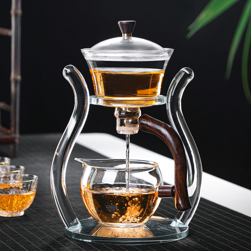 Creative semi-automatic Kungfu tea set stone mill household lazy man creative high borosilicate glass teapot tea set