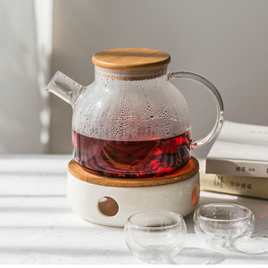 600ml  1000ml 1800ml   Simple Glass Kettle Glass Pitcher Tea Pot bamboo lid glass teapot for Loose Leaf Tea & Bloo