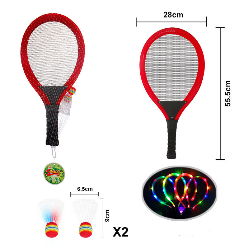 High Quality Indoor Outdoors Night Play Game Toy Sports Elastic Mesh Mini Plastic Badminton Tennis Racket With Light For Kids