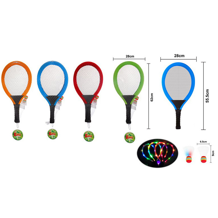 High Quality Indoor Outdoors Night Play Game Toy Sports Elastic Mesh Mini Plastic Badminton Tennis Racket With Light For Kids