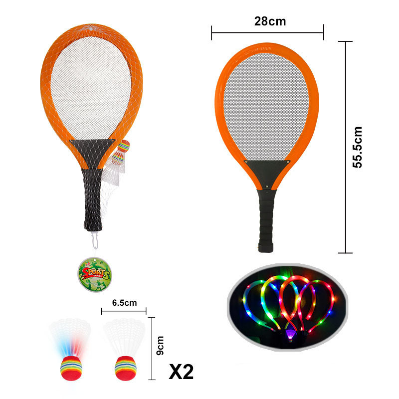 High Quality Indoor Outdoors Night Play Game Toy Sports Elastic Mesh Mini Plastic Badminton Tennis Racket With Light For Kids