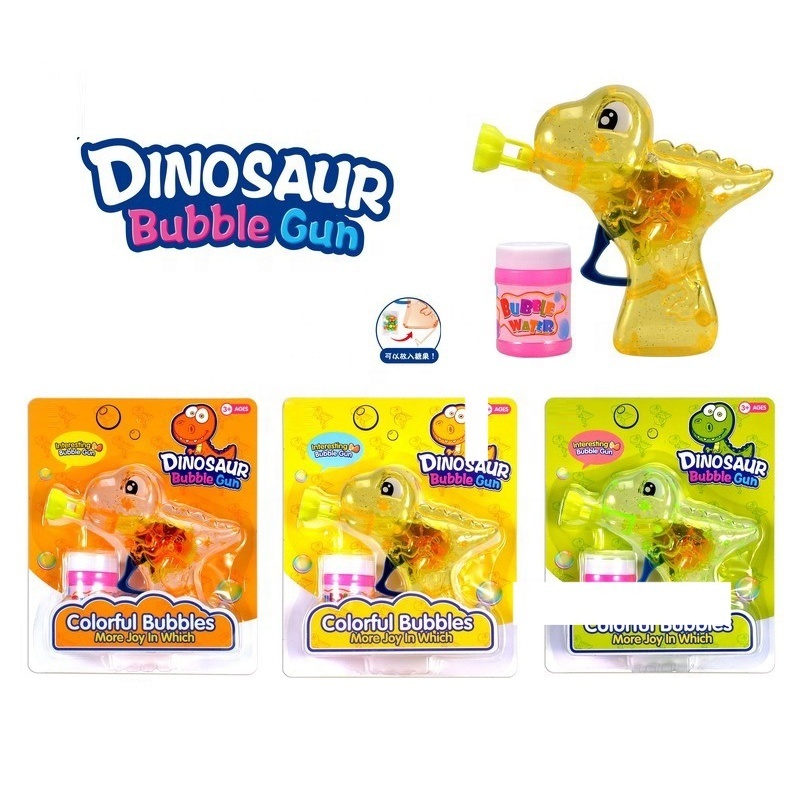 Inertial transparent light battery operated soap dinosaur bubble gun led for kids