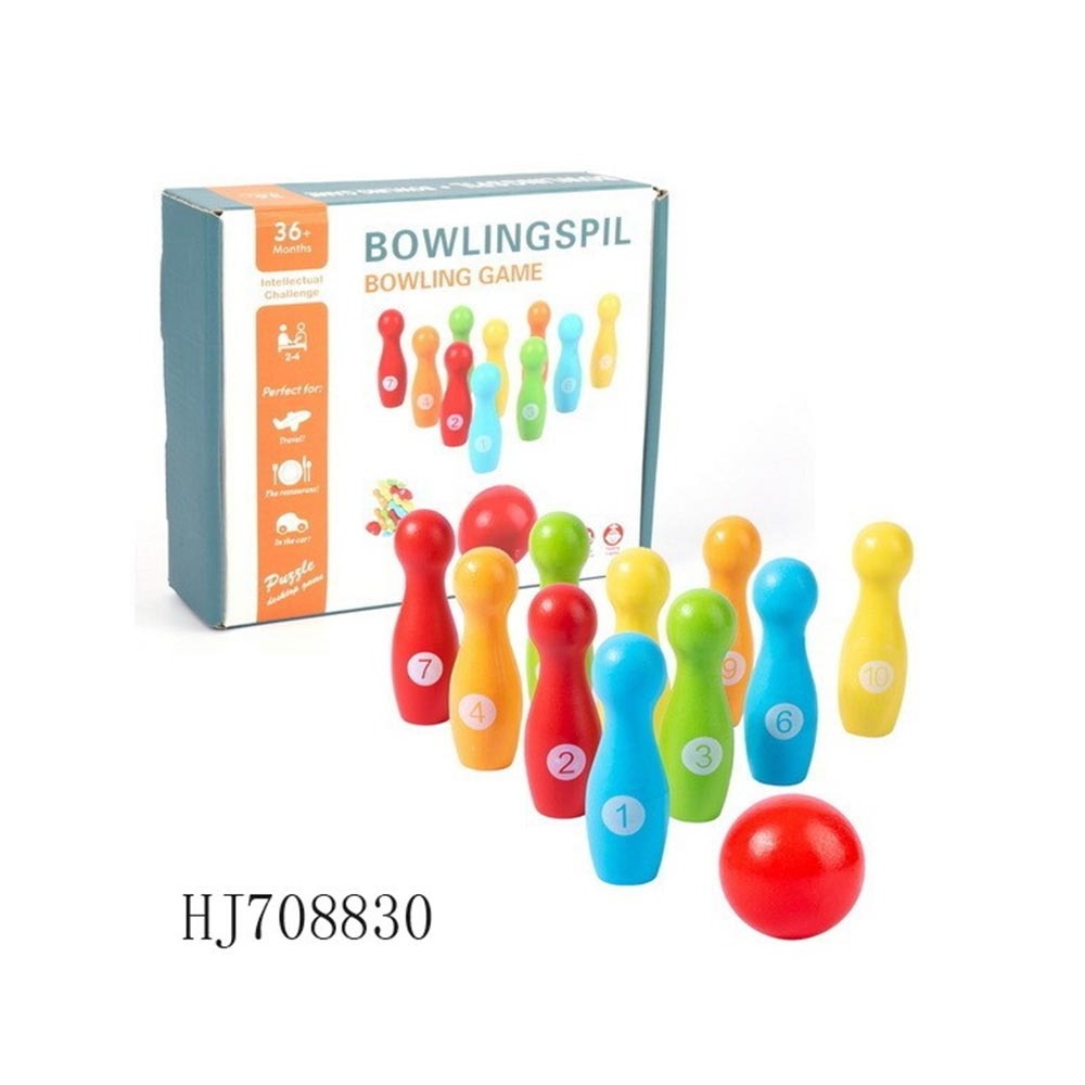 Children Indoor Sport Game Toys Colorful Wooden Bowling Ball Toy