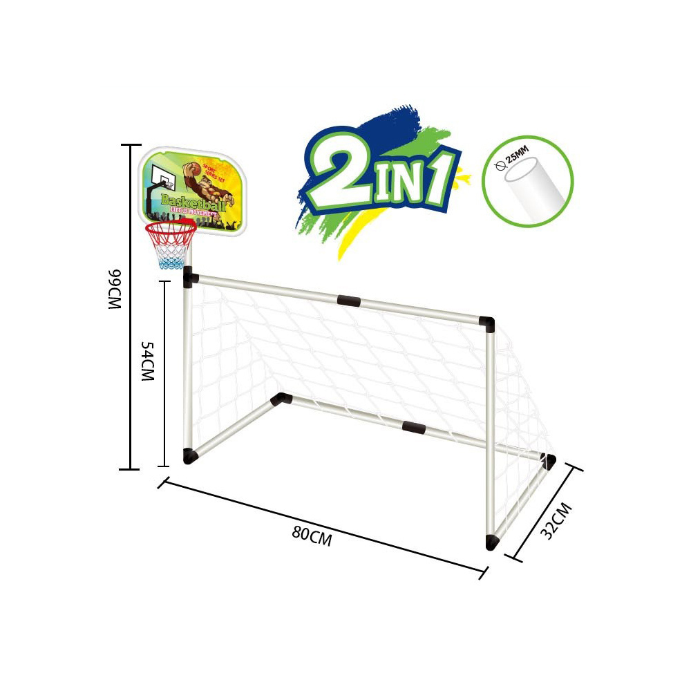 Kids Toy Plastic Basketball Stand Football Goal 2 In 1 Basketball Hoop And Soccer Goal Set