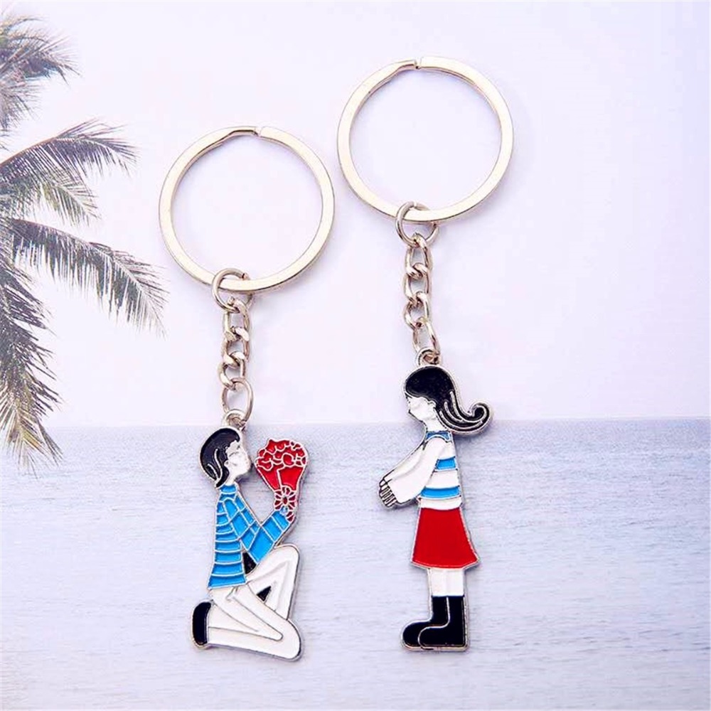 Fashion Heart Key Ring Silver Color Lovers Love Key Chain Valentine's Day gift 1 Pair Couple I Love You Letter Keychain