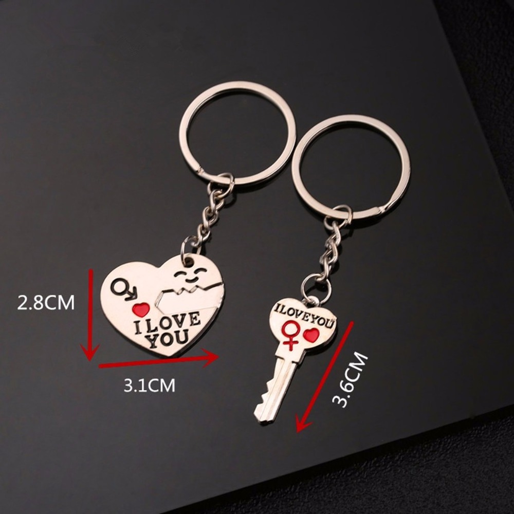 Fashion Heart Key Ring Silver Color Lovers Love Key Chain Valentine's Day gift 1 Pair Couple I Love You Letter Keychain