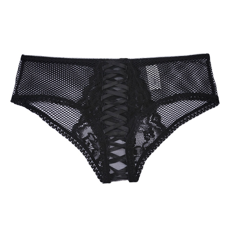 Oem Sexy Underwear Cf Lace-Up Open Crotch Briefs Lace And Fishing Net Hipster Panties