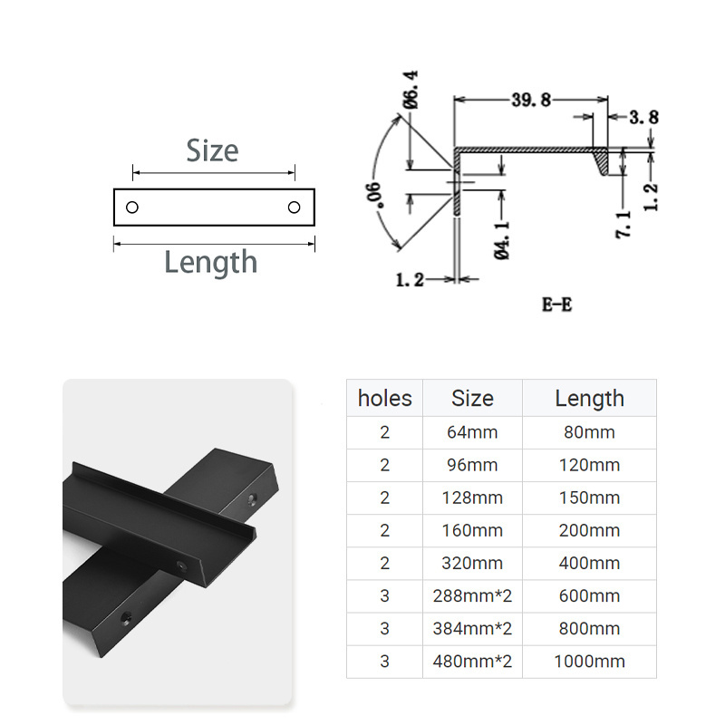 European American Modern Aluminum Metal Hidden Drawer Hardware Kitchen Cabinet door Pull concealed Handles