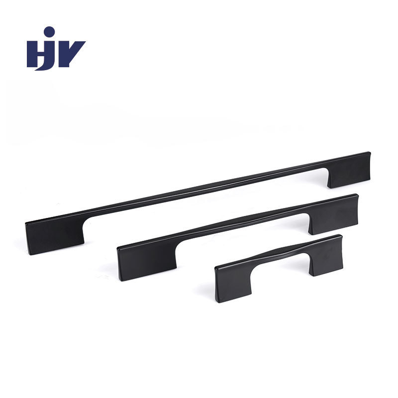 HJY European modern luxury wardrobes drawer kitchen cupboard pulls Clothes cabinet door matte black iron handles