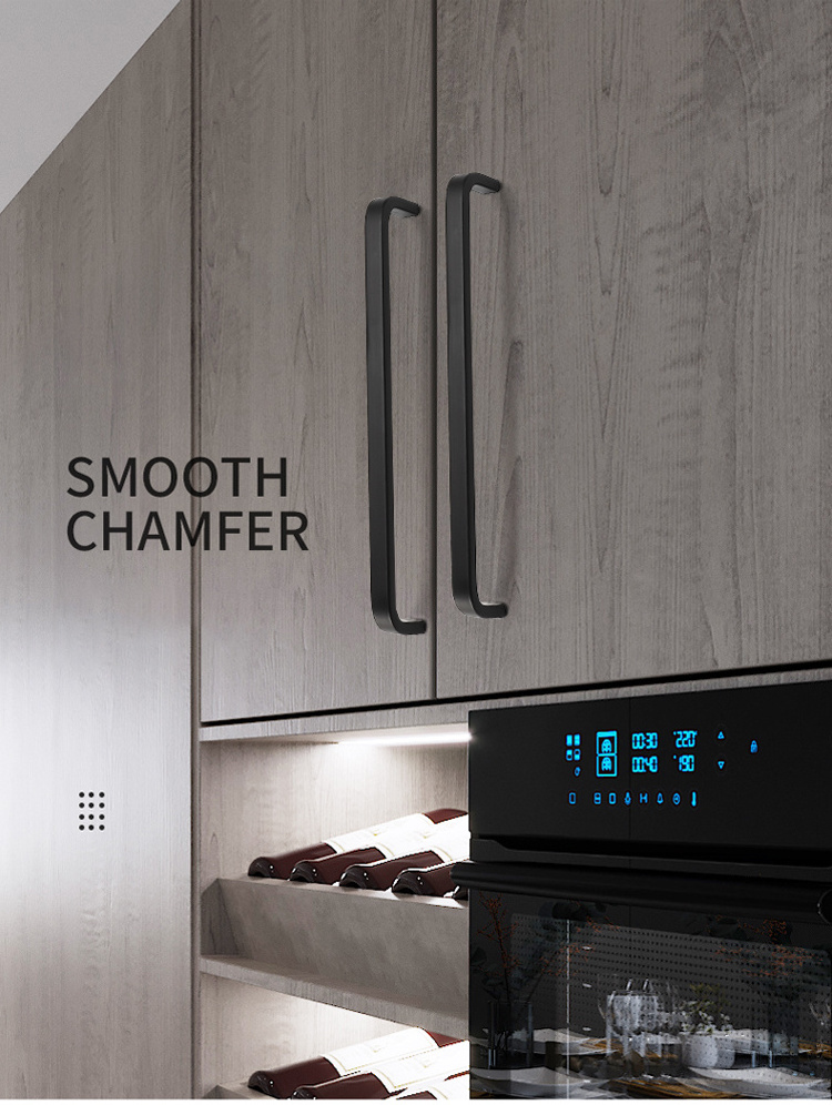 Modern Aluminum Profile Solid Kitchen Pull Commercial Furniture Hardware Black Handles For Doors Black Matte Cabinet Pulls