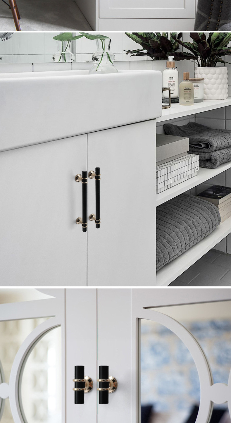 HJY Hot sale Modern Simple Styles Pull Cabinet Handle Black Wardrobe Kitchen Cabinet Handles