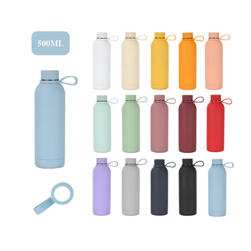 HJ OEM customizable rubber paint soft touch 500ml narrow mouth insulated water bottles tie-dye process unique insulation Cup