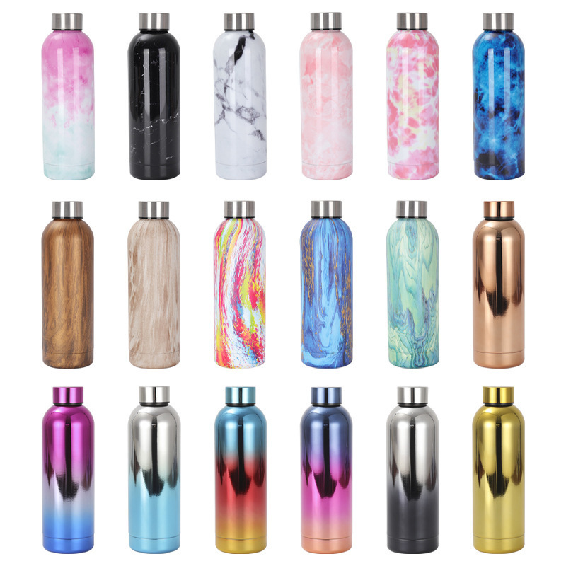 HJ OEM customizable rubber paint soft touch 500ml narrow mouth insulated water bottles tie-dye process unique insulation Cup