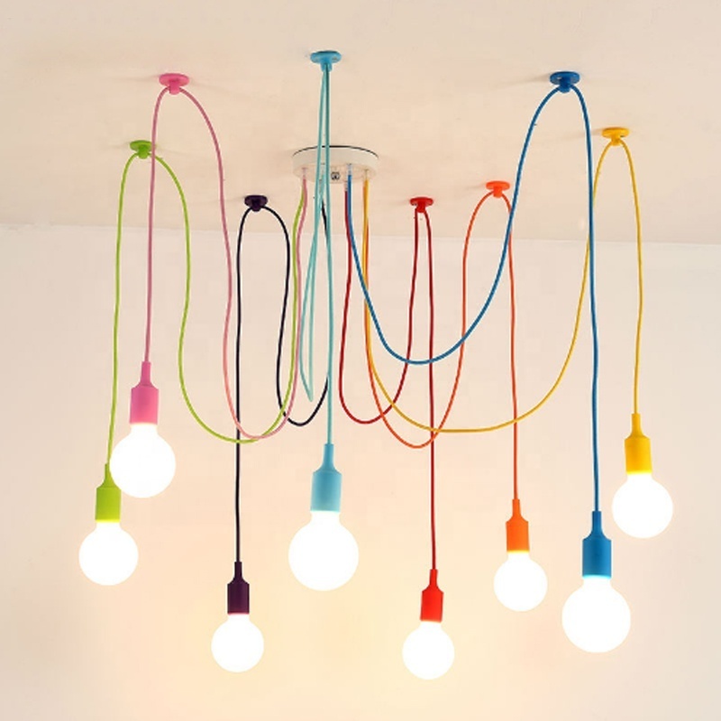 Hanging Pendant Spider Chandelier Nursery Ceiling Nordic Diy Color E27 Modern Pendant Ceiling Lamps Silicone Led