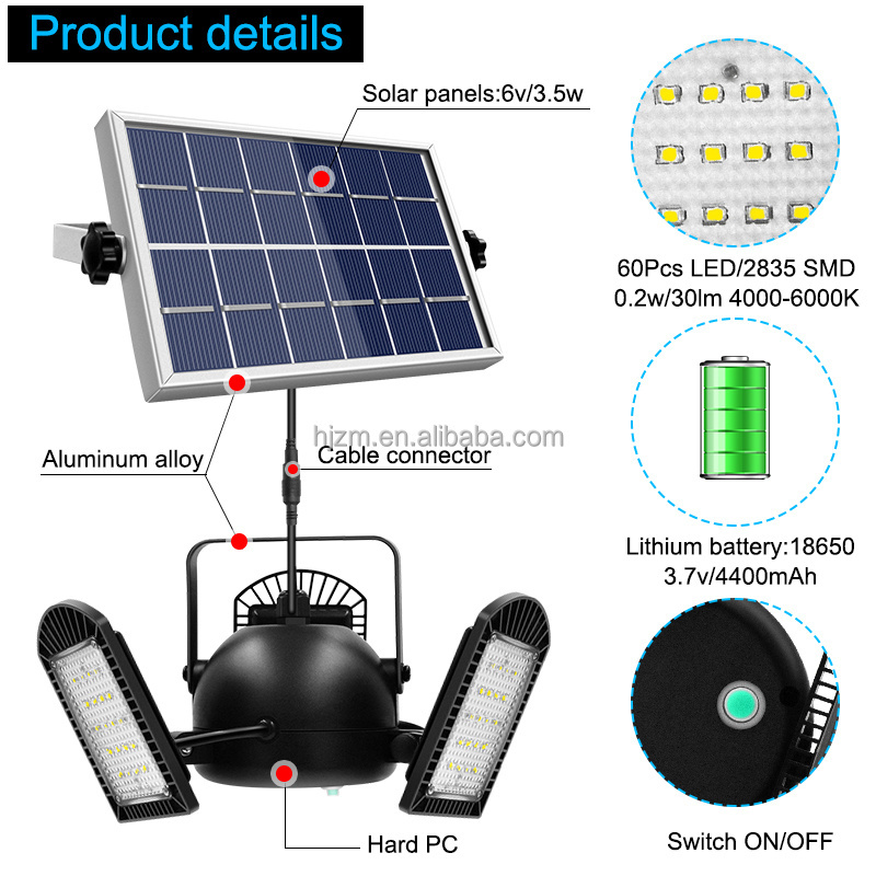 3 Leaves Indoor Solar Pendant Light With Remote Control Waterproof Ip65 Garage Shed Light For Home House