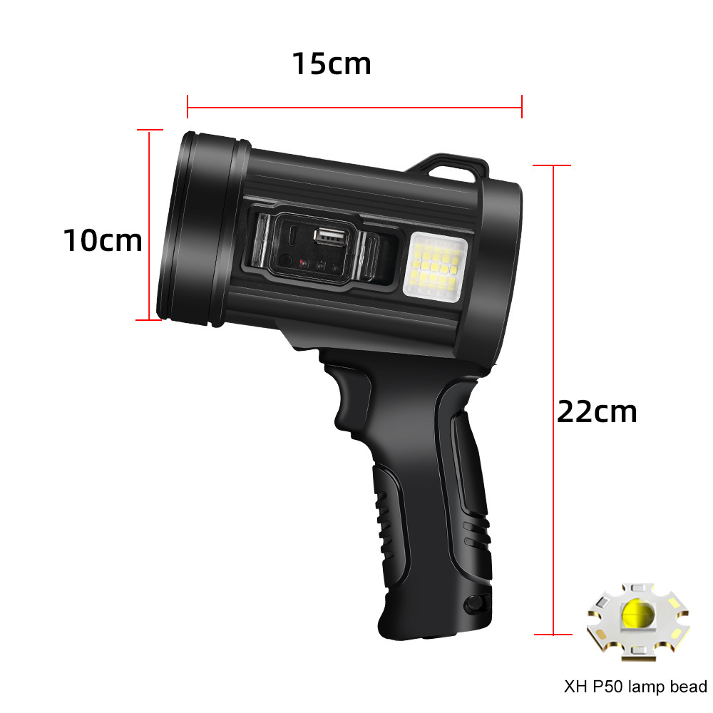 Super Powerful Portable Led Flashlight Searchlight Spotlights With COB Light Solar Panel Type-C Charging Torch for Hunt,Outdoors