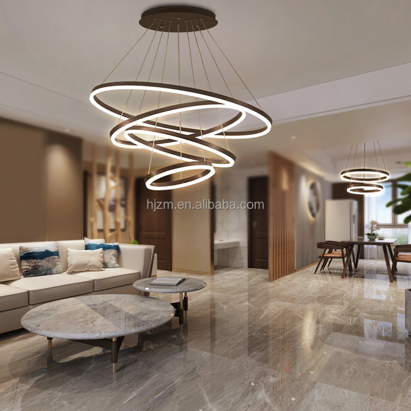 Contemporary Decorative Led Round Circle Modern Black Gold High Ceiling Pendant Chandelier Luxury Light Fixtures