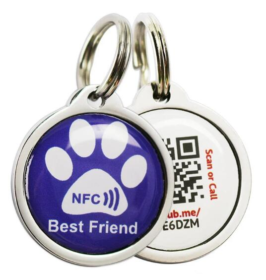 ISO14443A QR Code Round Metal Epoxy Key Chain RFID Keyfob NFC Tag for Access Control