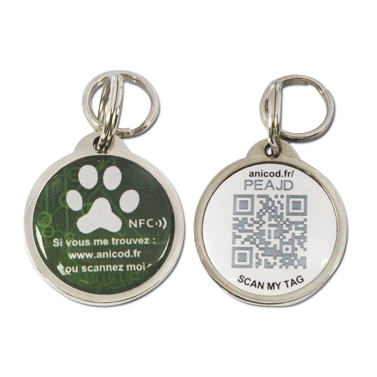 ISO14443A QR Code Round Metal Epoxy Key Chain RFID Keyfob NFC Tag for Access Control