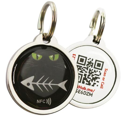 ISO14443A QR Code Round Metal Epoxy Key Chain RFID Keyfob NFC Tag for Access Control