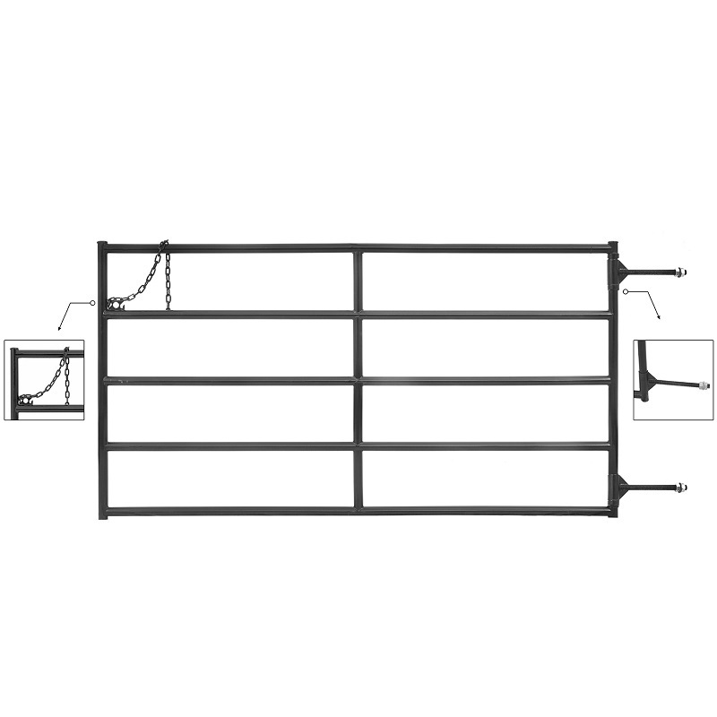 Black Powder Coated Steel Corral Panel Gates /Agriculture Livestock Equipment Farming Gate With Hinges Latches