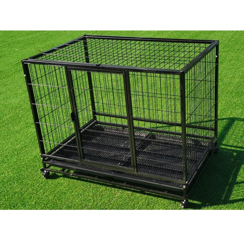 Multiple Doors Foldable Iron Cat Crate / Heavy Duty Steel Animal Display Kennel With Tray / Maine Dog Cages With Wheels