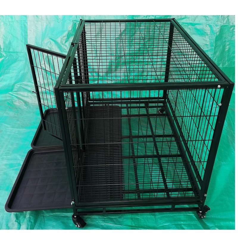 Multiple Doors Foldable Iron Cat Crate / Heavy Duty Steel Animal Display Kennel With Tray / Maine Dog Cages With Wheels