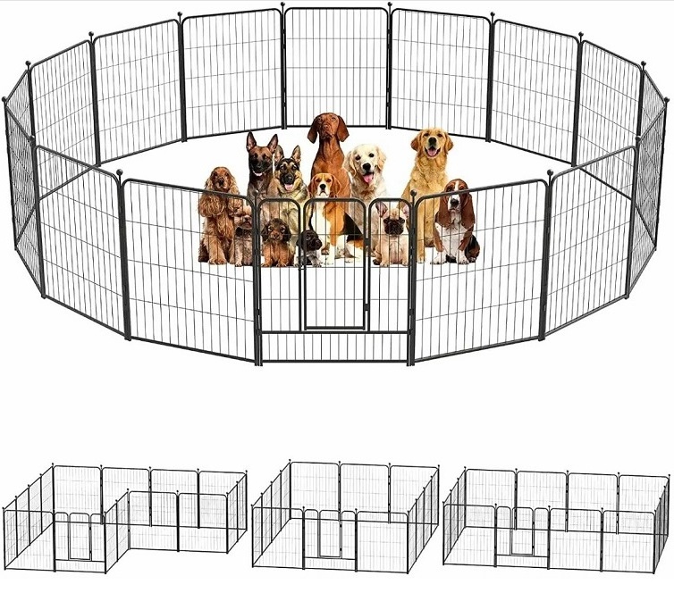 Factory Indoor Kennel Cat Crates High Strength Stainless Steel Black Large Dog Cage With Wheels