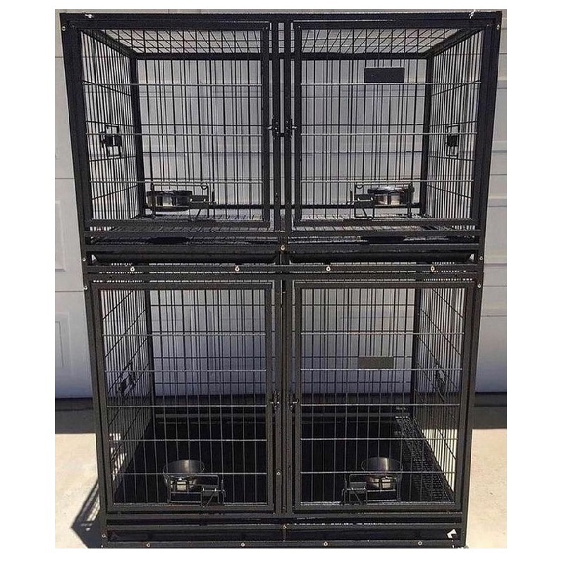 Wholesale Metal Animal Pet Dog Crate With Wheels & Plastic Tray Portable Indoor Outdoor Steel Pet Traveling Cages