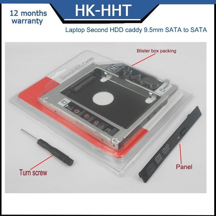 HK-HHT SATA To SATA 2nd Hard Disk Driver HDD Caddy 9.5mm Universal Optical Bay