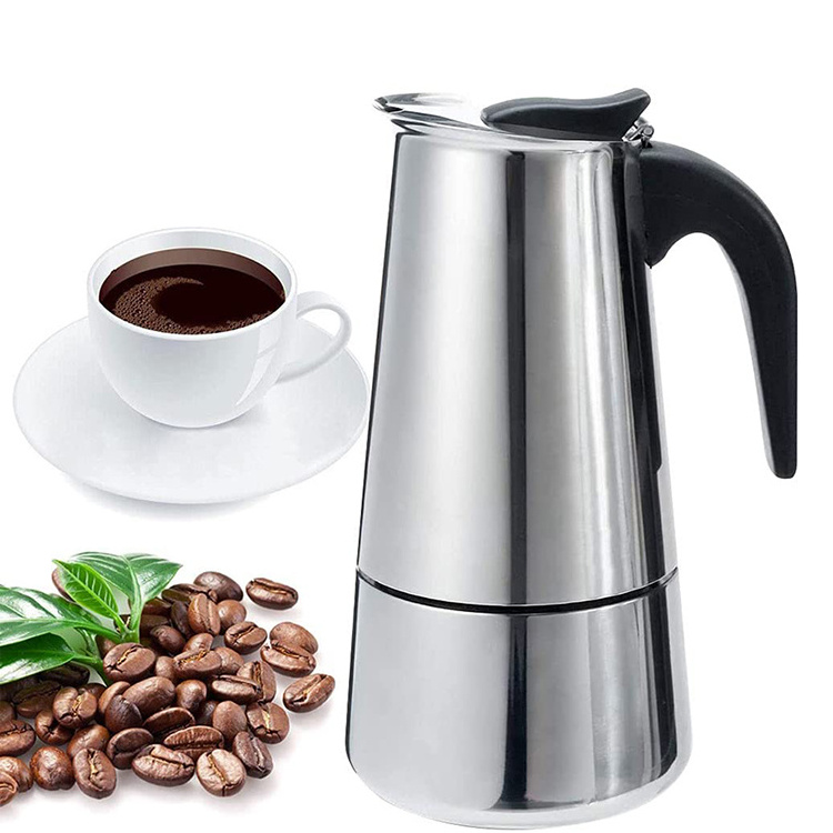 Stovetop Espresso Maker Moka Pot Classic Coffee Maker Stainless Steel Italian Coffee Maker, 300ml 6 Cup Metal Minimalist Sliver