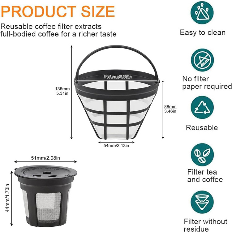 3pcs Cone Reusable Replacement Coffee Maker Basket Filter