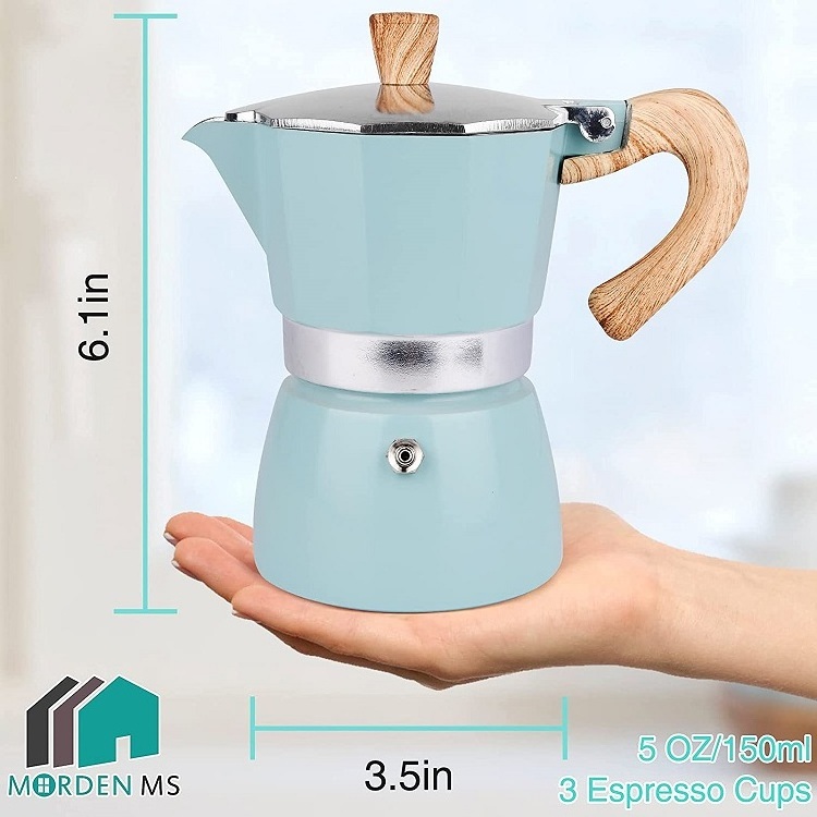 Moka Pot Manual Cuban Coffee Percolator Machine Italian Espresso Greca Coffee Maker Minimalist Aluminum Cups Round Hand 150 Ml