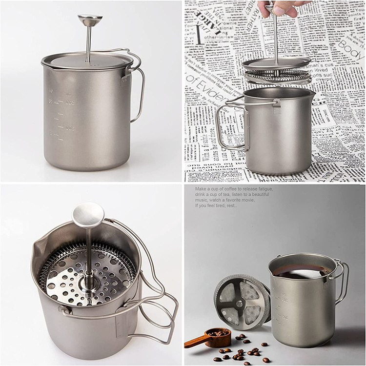 Titanium Camping Drinkware Outdoor Coffee Maker 750ml Cup Travel French Press