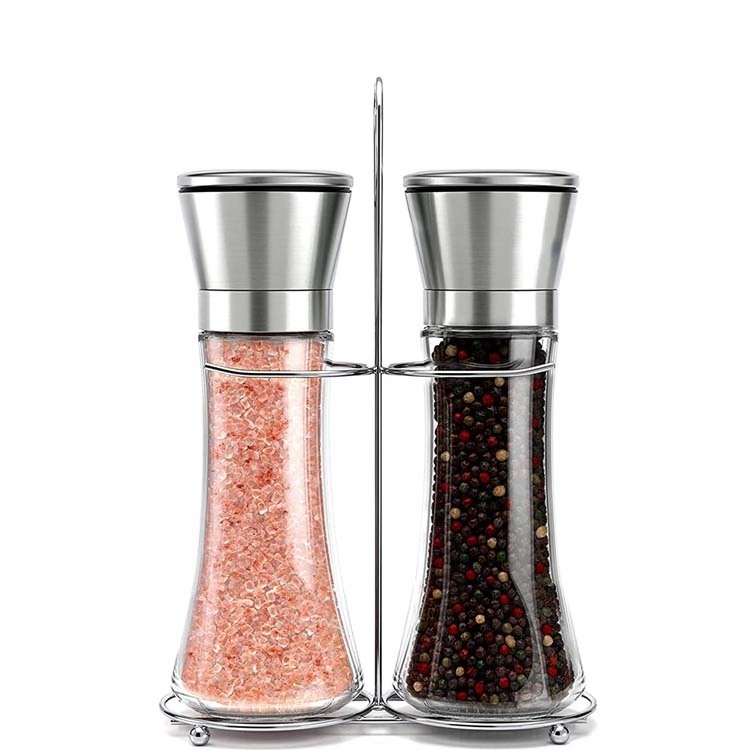 2 in all stainless steel glass pepper mill grinder salt and pepper grinder