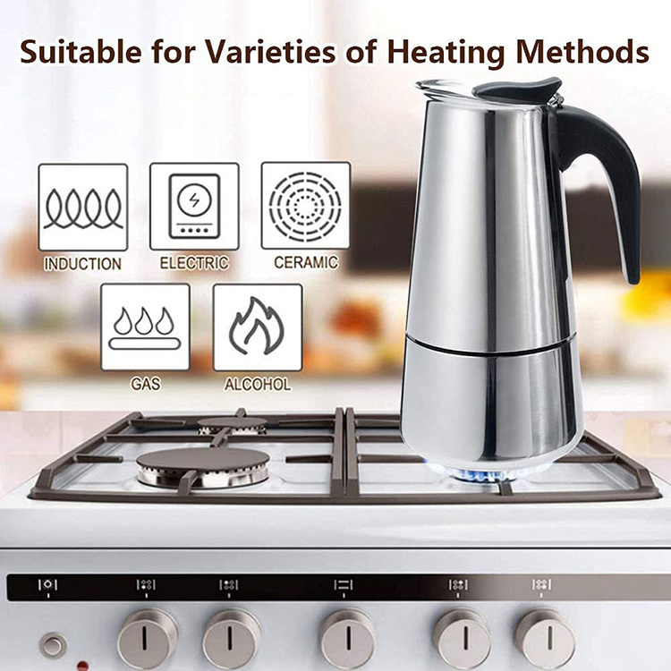 Stainless Steel Moka stove coffee maker Moka Pot Coffee Maker for Gas or Electric Stove Top