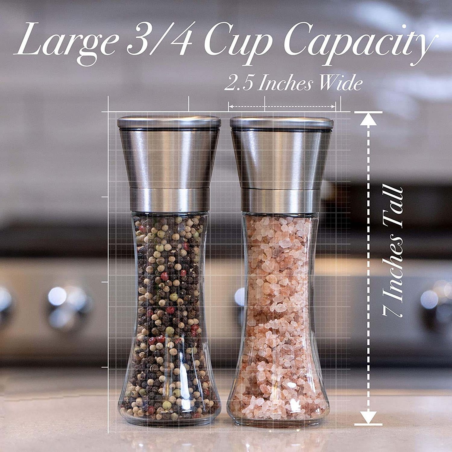 2 in all stainless steel glass pepper mill grinder salt and pepper grinder