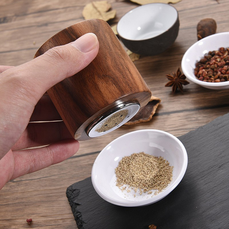 High quality Mini salt and pepper mill with acacia wood pepper Dredge Shaker for kitchen