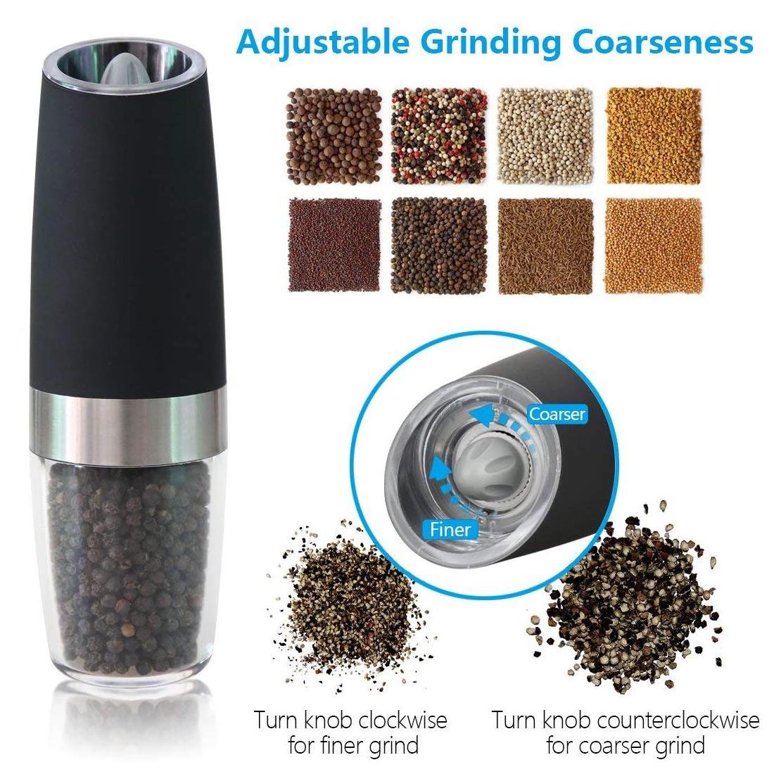 Premium Stainless Steel with LED Light salt and pepper grinder Spice grinder gravity pepper mill