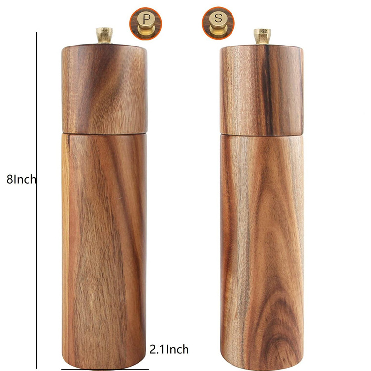 Salt and Pepper Grinder 8 Inch Ceramic Spice Mill Wholesale Wood Hand Tall Colored Wooden Salt and Pepper Shakers Set Manual