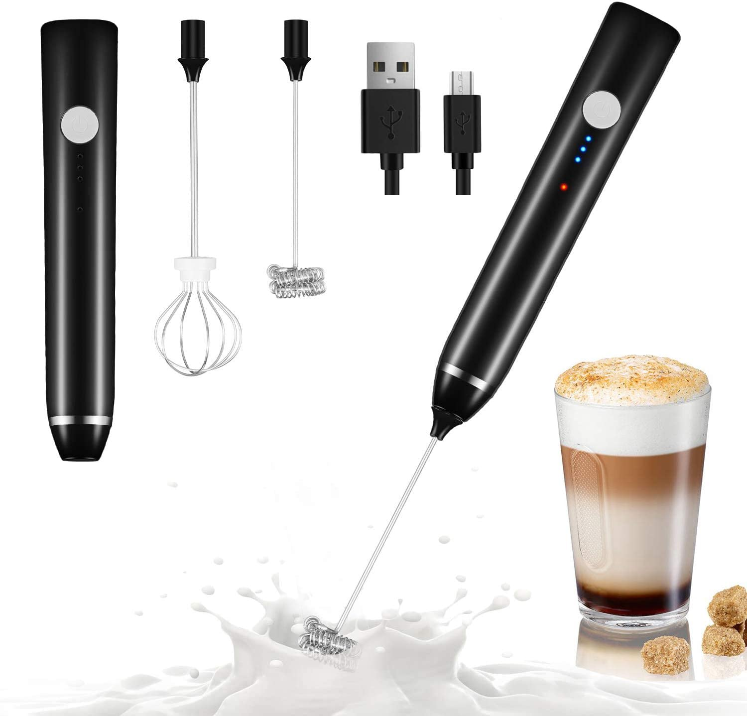 Stainless Whisk Milk Frother Handheld Electric Foam Maker Eggbeater Frother for Coffee